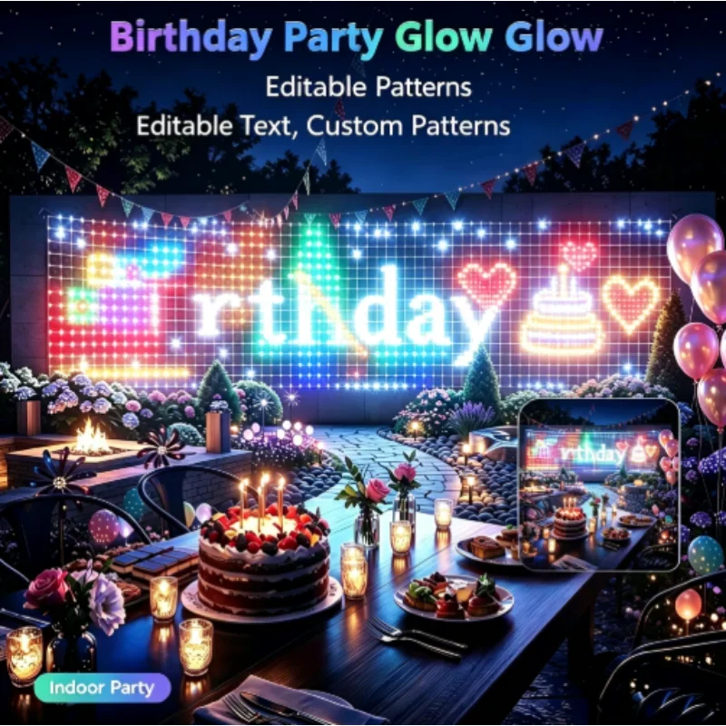 Lighting Christmas Decor - RGBIC LED屋外ネットライト、クリスマス用、柔軟なマトリックスグリッド、パティオ、パーゴラ、生垣、結婚式、パーティー、ホリデー、庭、ガーデンの装飾に。