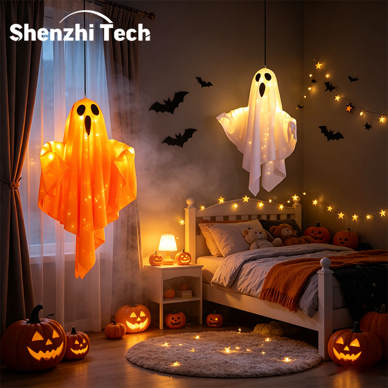 Lighting Decor Bedroom - ハロウィーンの吊り下げ式ライトアップゴーストランプ。電池式LED素材のゴーストライト装飾。寝室用の不気味な吊り下げ式ゴーストオーナメント。