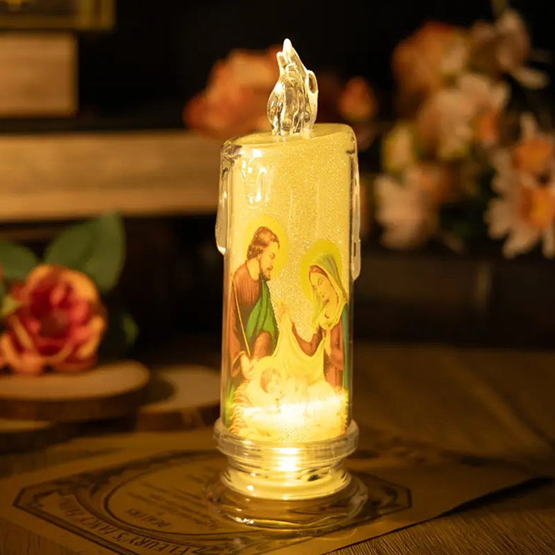 Lighting Decoration Ideas - イエス・キリスト・聖母マリアLEDキャンドルランプ ロマンチックな炎のない祈りのティーライト 宗教的なナイトライト デスクトップ装飾オーナメント
