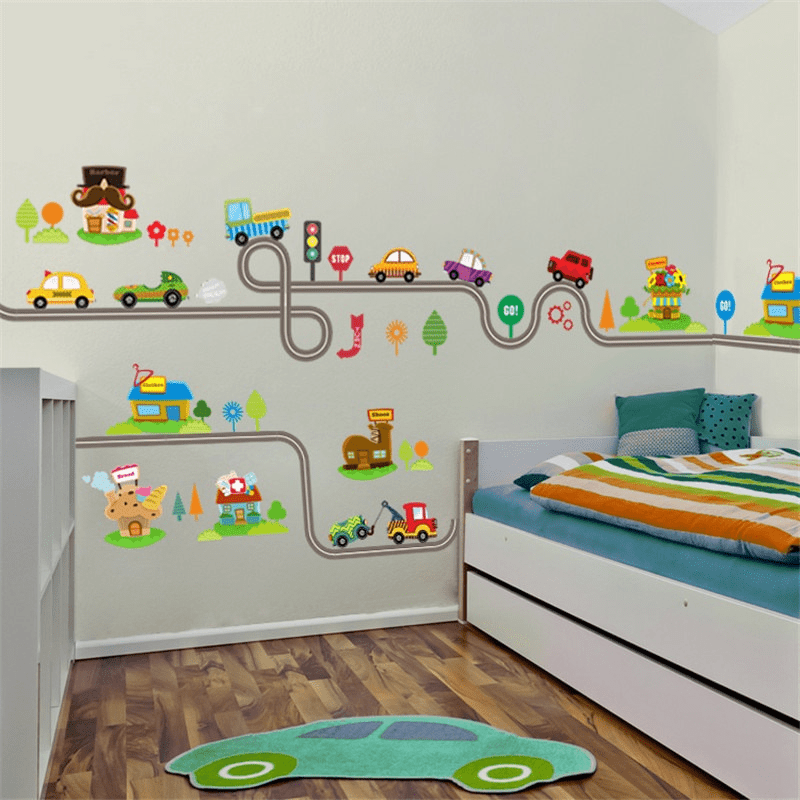 Lighting Mcqueen Bedroom Decor - 2 ピース/ロット漫画車高速道路トラック壁ステッカープレイルーム寝室の装飾壁アートデカール