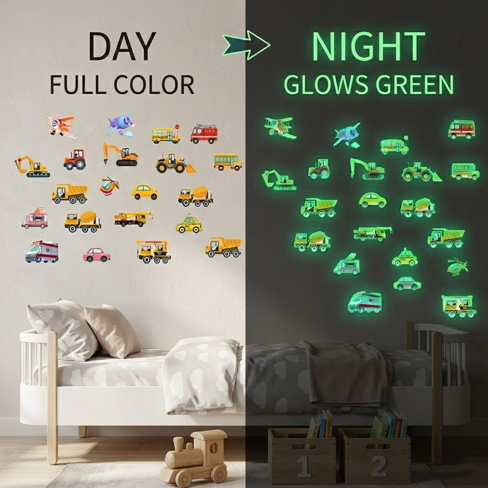 Lighting Mcqueen Bedroom Decor - 発光カーステッカー 21枚セット 昼夜兼用 デュアルカラー 暗闇で光る トラック