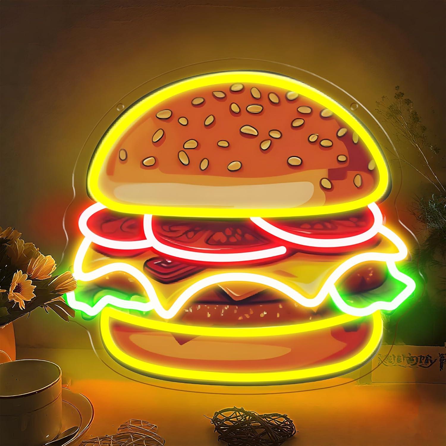 Lighting Decoration Ideas - バーガーネオンサインLEDハンバーガーウォールライト、レストラン、バー、キッチン、ファーストフード店、カフェ、フードトラックの装飾、ビジネス用LEDサイン