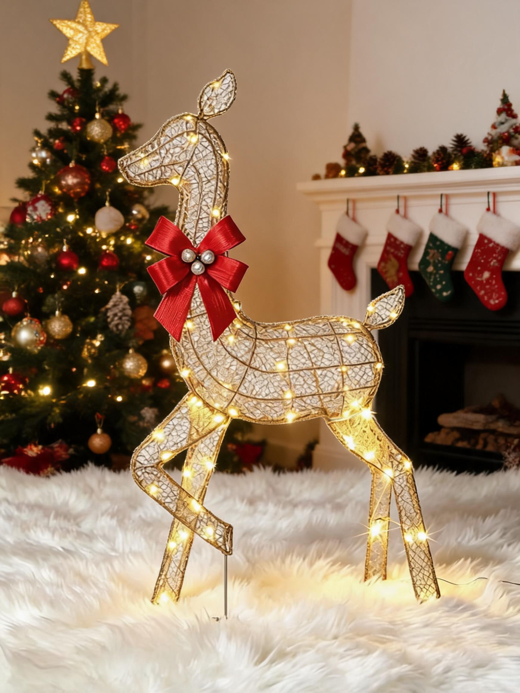 Up Lighting Decor - 3個入り、点灯式クリスマス鹿の家族セット。常時点灯するLEDイルカライトで、庭や玄関先をクリスマスらしく飾り付け。芝生、庭、ポーチ、ホリデーのイルミネーションに最適。