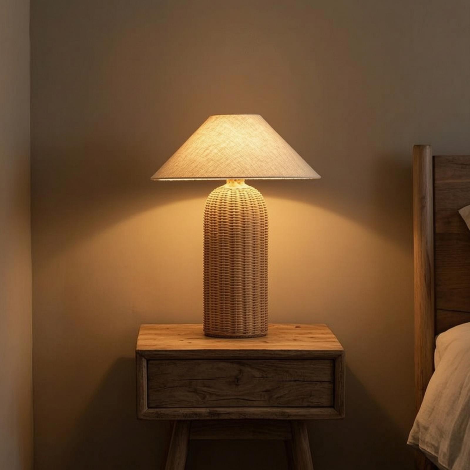 ベッドサイドランプ ラタンベース ファブリックシェード ナイ - Lighting Decor Bedroom のレビューと価格
