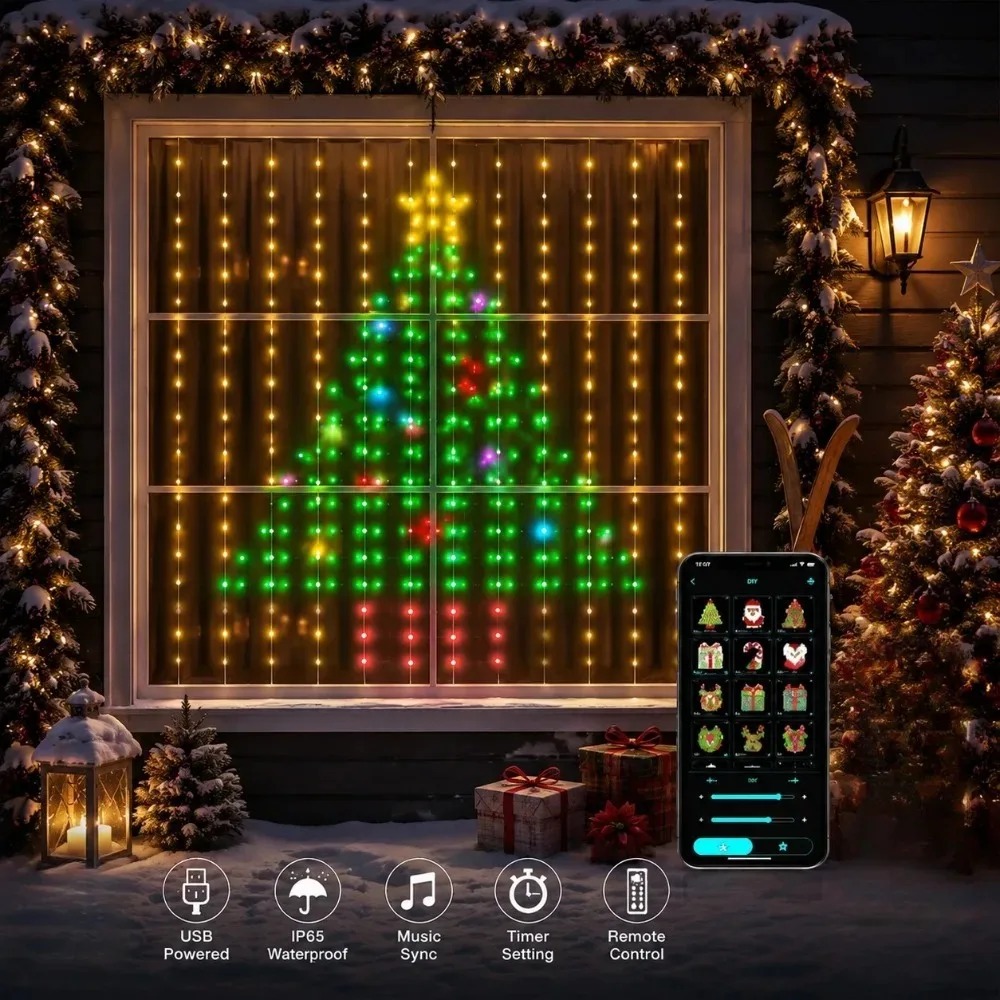 クリスマスイルミネーションライト、LEDカーテンライト、色が - Lighting Christmas Decor のレビューと価格