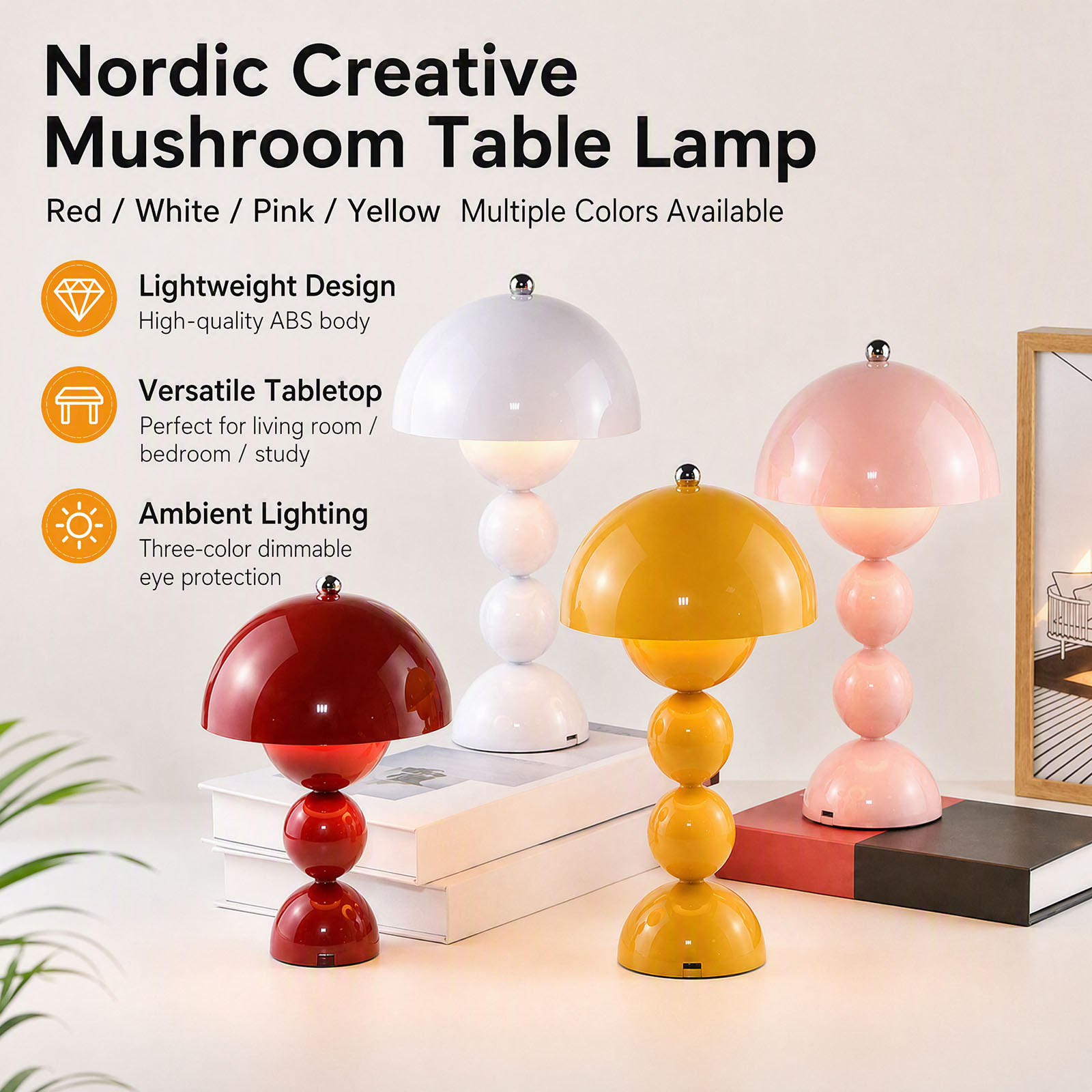 きのこ型の花柄テーブルランプ。USB充電式LEDデスクライト - Lighting Decor Bedroom のレビューと価格