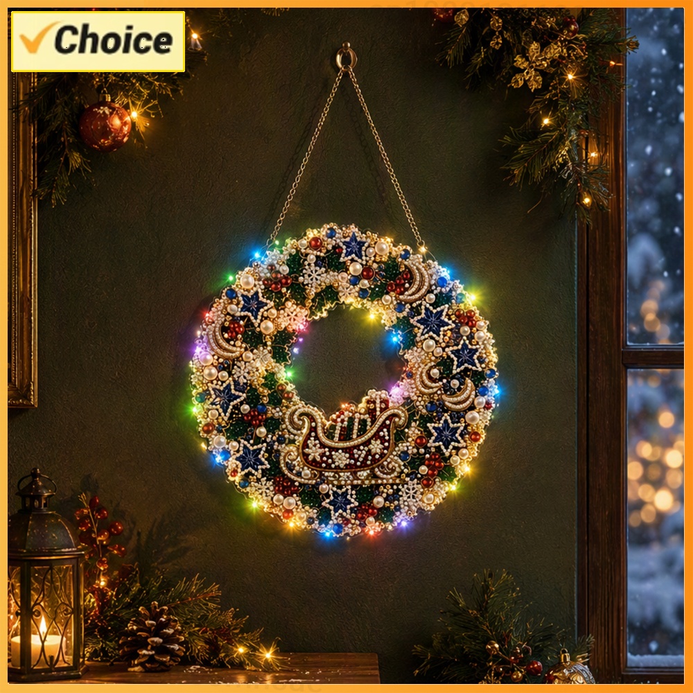 DIYダイヤモンドドットクリスマスリースキット。LEDライト - Up Lighting Decor のレビューと価格