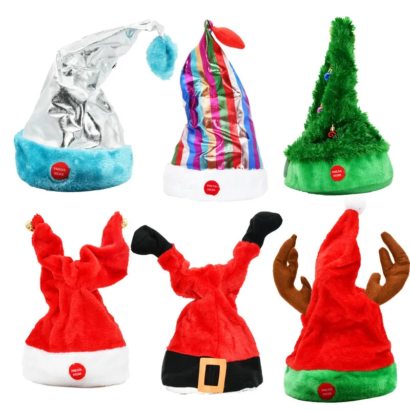 クリエイティブな電動スイングクリスマスハット、音楽とライトア - Up Lighting Decor のレビューと価格
