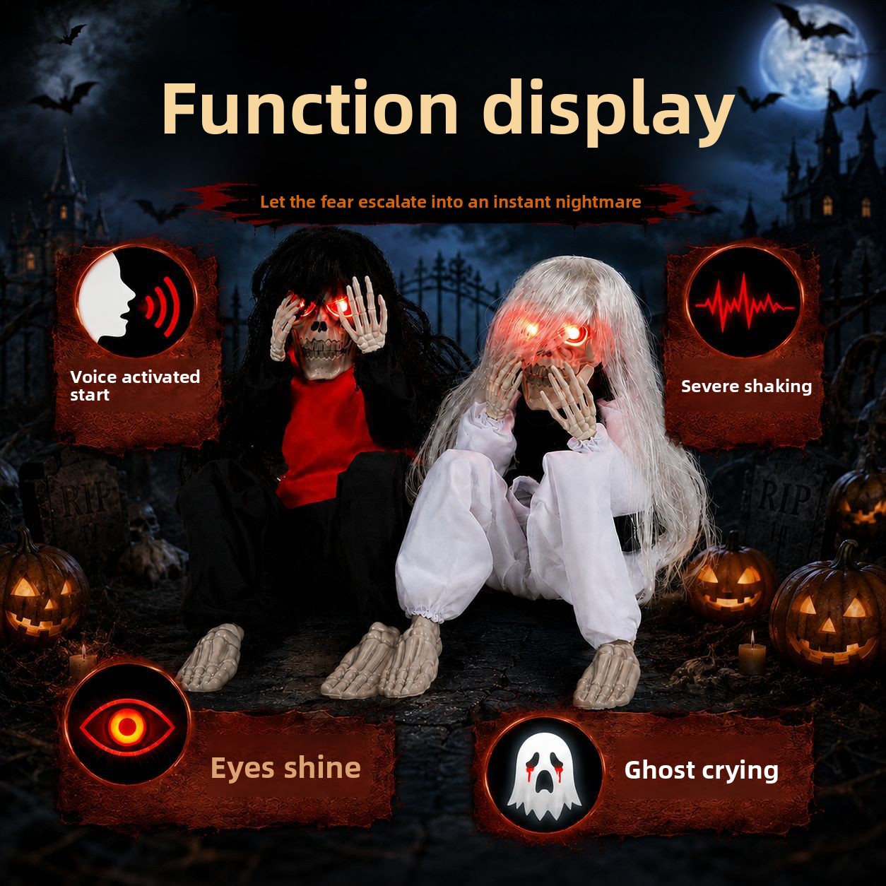 ハロウィーンの屋外ガーデン用、座った骸骨のオーナメント。赤い - Up Lighting Decor のレビューと価格