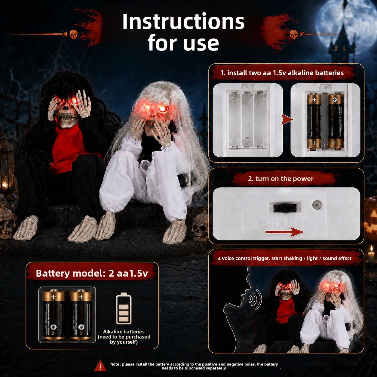 ハロウィーンの屋外ガーデン用、座った骸骨のオーナメント。赤い - Up Lighting Decor のレビューと価格