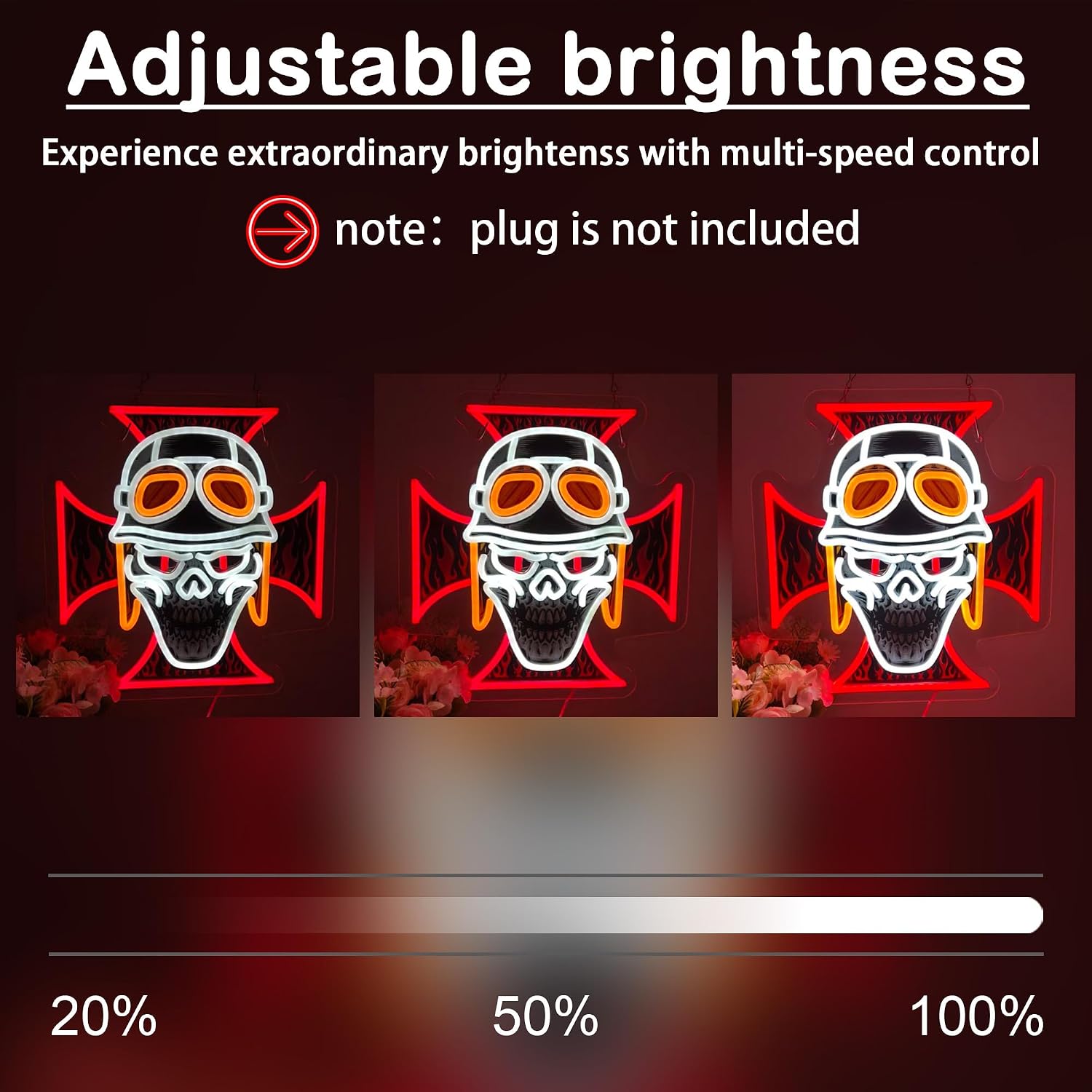 バイカースカルクロスLEDネオンサイン、USB電源式、メンズ - Lighting Christmas Decor のレビューと価格