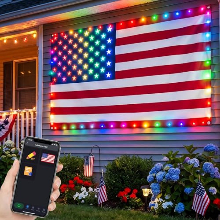 スマートライト付きアメリカ国旗 3x5フィート、アプリ制御旗 - Up Lighting Decor のレビューと価格