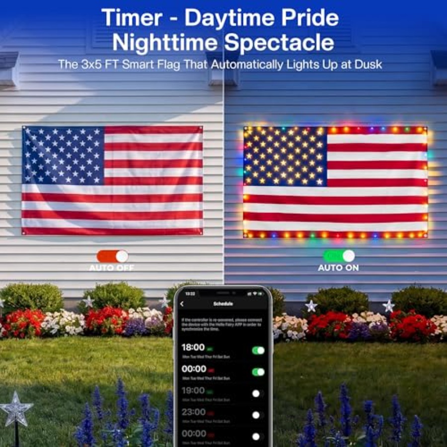 スマートライト付きアメリカ国旗 3x5フィート、アプリ制御旗 - Up Lighting Decor のレビューと価格