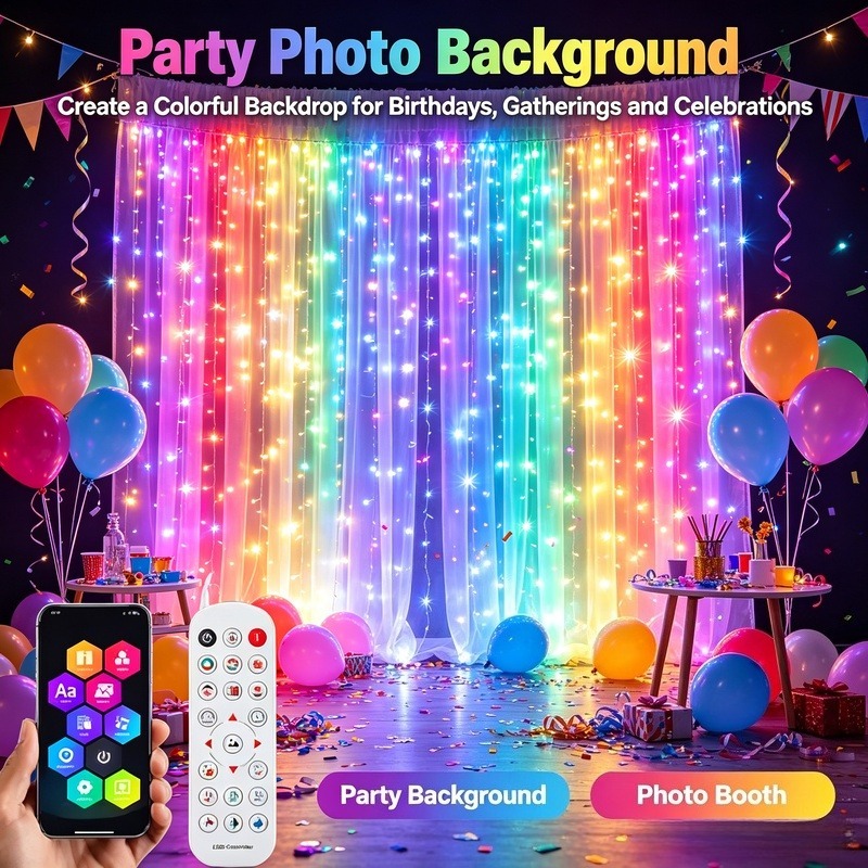 USB電源式アプリ制御LEDカーテンライト、クリスマス、窓、 - Lighting Christmas Decor のレビューと価格