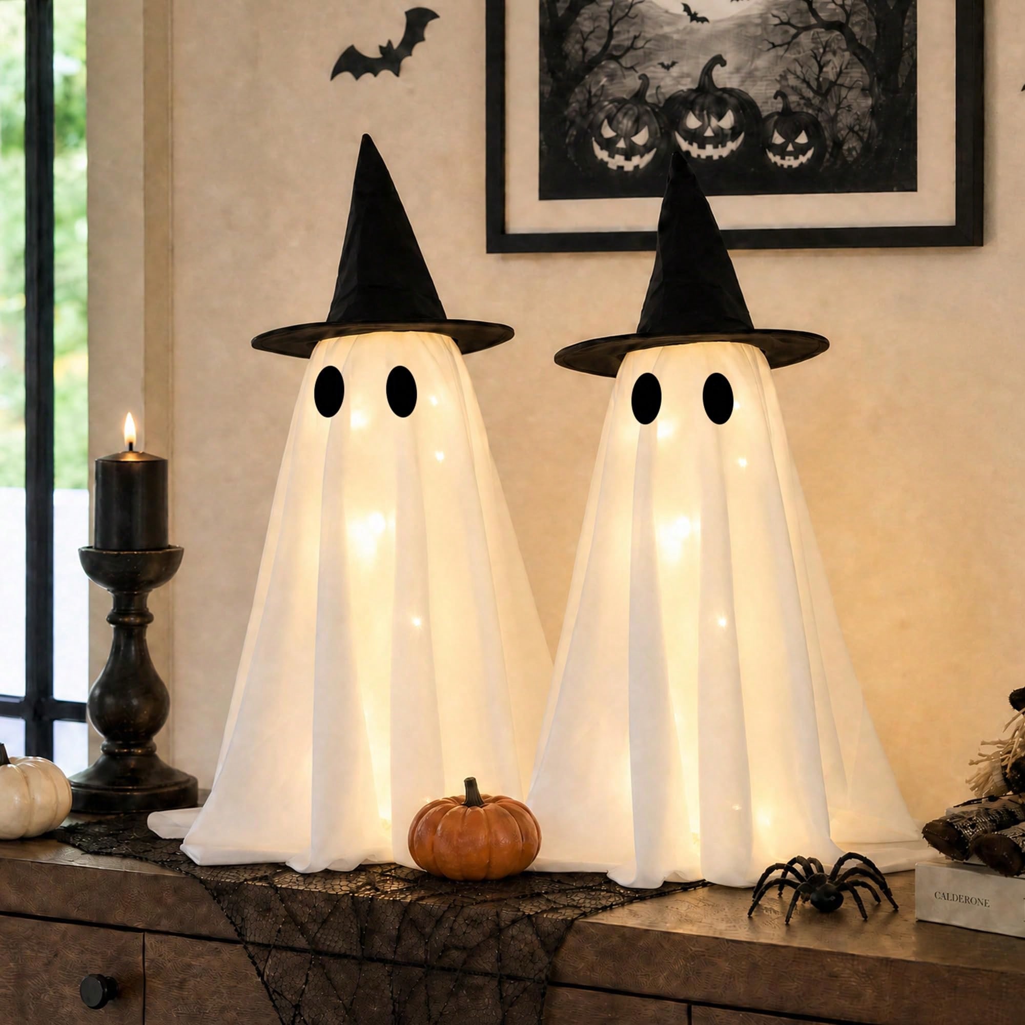 LEDライトアップウィッチハットゴースト2個セット、不気味な - Up Lighting Decor のレビューと価格