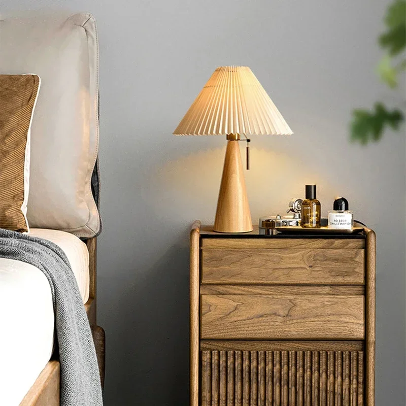 レトロプリーツテーブルランプ北欧無垢材ライト研究読書用寝室の - Lighting Decor Bedroom のレビューと価格
