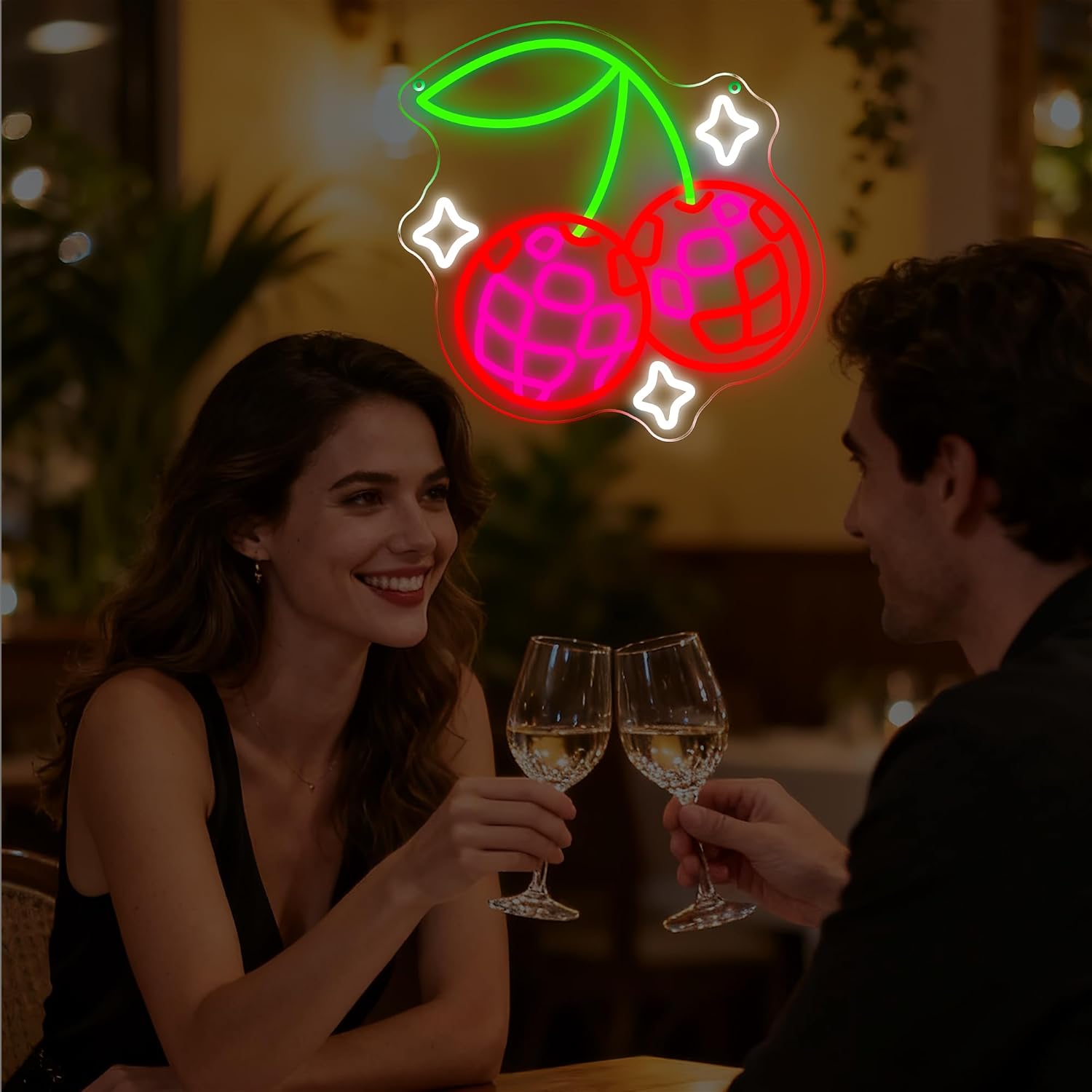ディスコボール型のチェリーLEDネオンサイン。USB電源で、 - Lighting Christmas Decor のレビューと価格