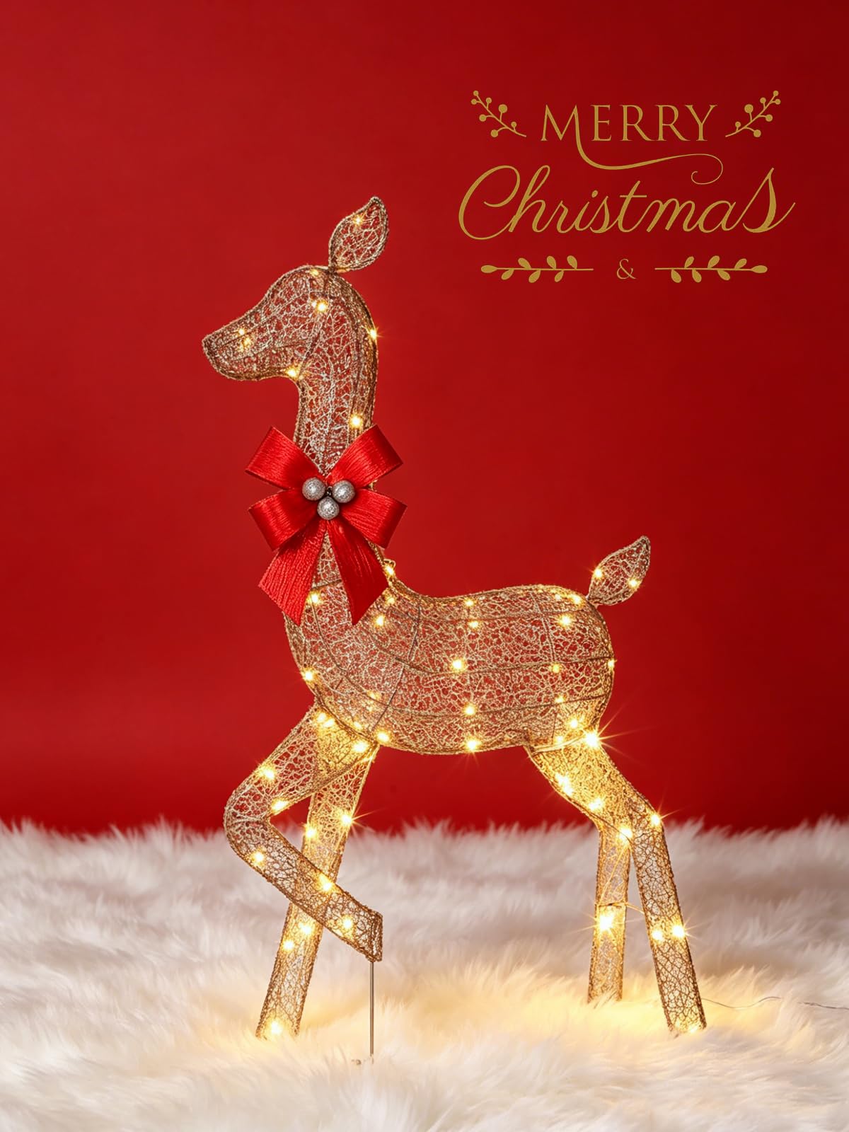 3個入り、点灯式クリスマス鹿の家族セット。常時点灯するLED - Up Lighting Decor のレビューと価格