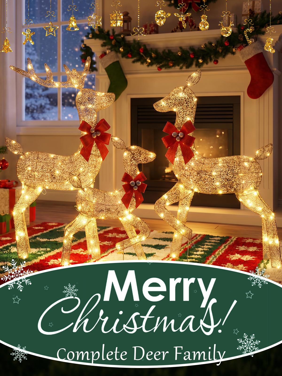 3個入り、点灯式クリスマス鹿の家族セット。常時点灯するLED - Up Lighting Decor のレビューと価格