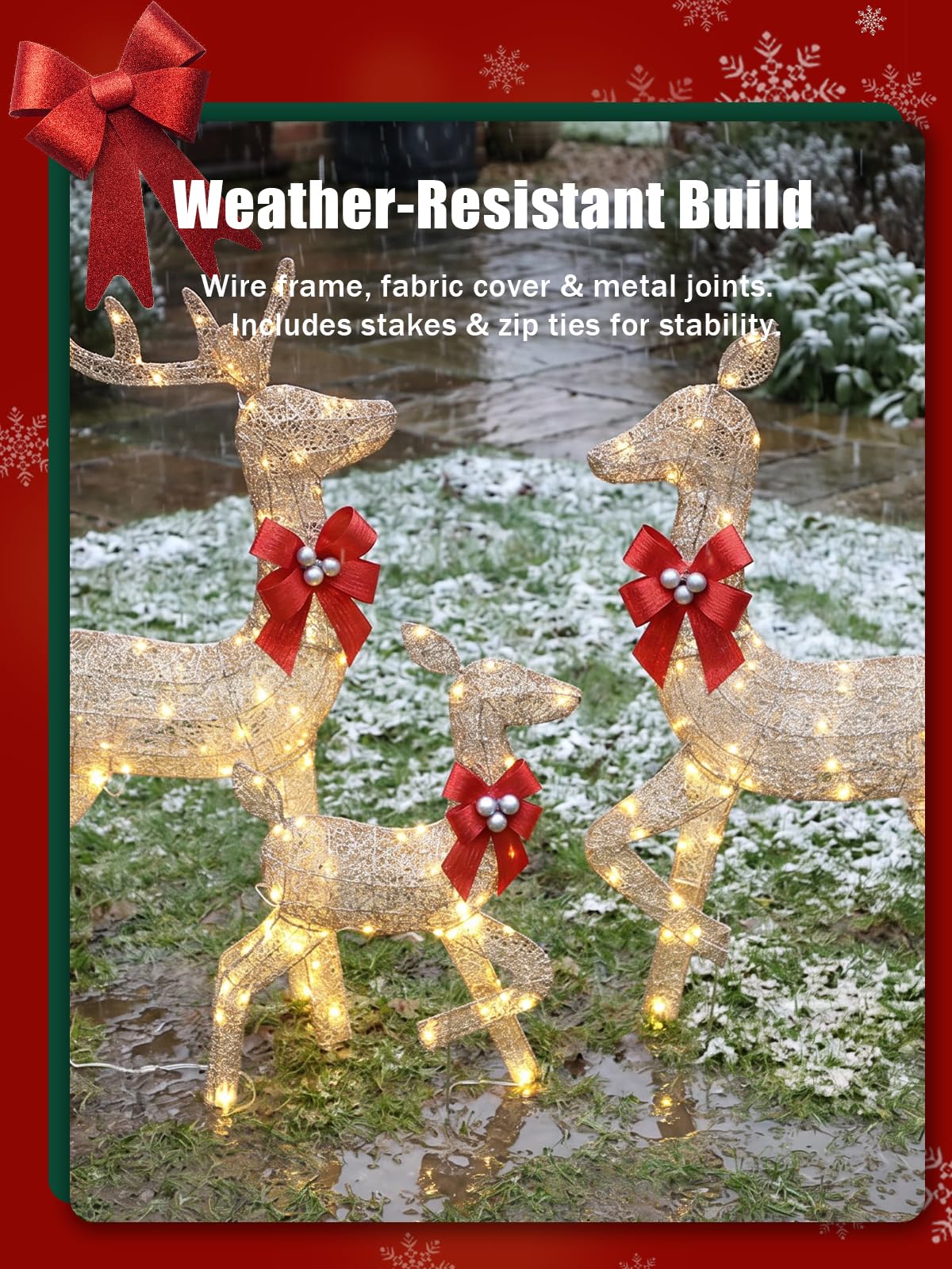 3個入り、点灯式クリスマス鹿の家族セット。常時点灯するLED - Up Lighting Decor のレビューと価格